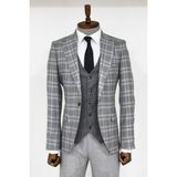 Wessi Ekose Ceketli Gri Slim Fit Takım Elbise - 48