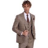 Wessi Ekose Ceketli Slim Fit Açık Kahverengi Erkek Takım Elbise