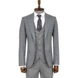 Wessi Ekose Ceketli Slim Fit Gri Erkek Takım Elbise - Wessi - 48