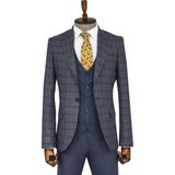 Wessi Ekose Ceketli Slim Fit Mavi Erkek Takım Elbise - Wessi - 46 - Koyu Mavi