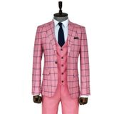 Wessi Ekose Ceketli Slim Fit Pembe Erkek Kombinli Takım Elbise