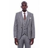 Wessi Ekose Desen Slim Fit Gri Erkek Takım Elbise