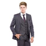 Wessi Ekose Desen Slim Fit Yelekli Takım Elbise