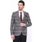Wessi Ekose Desenli Slim Fit Bordo Erkek Ceket - 52