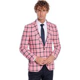 Wessi Ekose Desenli Slim Fit Pembe Erkek Ceket - 54 - Bordo