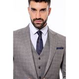 Wessi Ekose Desenli Yelekli Slim Fit Kahverengi Takım Elbise - 46 - Bej