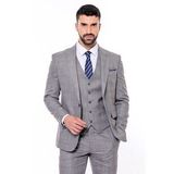 Wessi Ekose Gri Yelekli Slim Fit Takım Elbise