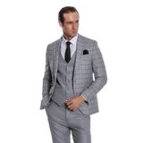 Wessi Ekose Slim Fit Açık Gri Erkek Ceketli Takım Elbise