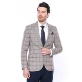 Wessi Ekose Slim Fit Bej Erkek Ceket