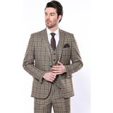 Wessi Ekose Slim Fit Kahverengi Erkek Ceket - Taş - 58