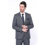 Wessi Ekose Slim Fit Lacivert Erkek Ceket