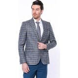 Wessi Ekose Slim Fit Tek Düğme Lacivert Erkek Ceket - 48