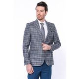 Wessi Ekose Slim Fit Tek Düğme Lacivert Erkek Ceket