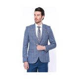 Wessi Ekose Slim Fit Tek Düğme Mavi Erkek Ceket