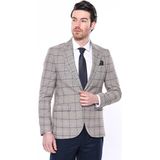 Wessi Erkek Bej Ekose Desenli Sivri Yaka Slim Fit Ceket - 46 - Kahverengi