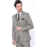 Wessi Erkek Bej Ekose Desenli Sivri Yaka Slim Fit Ceket - 48 - Kahverengi