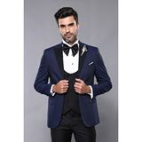 Wessi Erkek Ceket Desenli Lacivert Damatlık Slim Fit Takım Elbise - 46