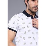 Wessi Erkek Çiçek Desenli Polo Yaka Slim Fit Tişört - Beyaz