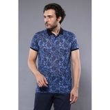 Wessi Erkek Çiçek Desenli Polo Yaka Slim Fit Tişört - Mavi
