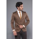 Wessi Erkek Çift Yırtmaç Omuz Parçalı Slim Fit Ceket - Taba - 48