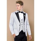Wessi Erkek Çıkma Yaka Garnili Yelekli Slim Fit Damatlık - 48 - Dropsuz - Gri