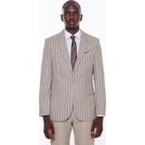 Wessi Erkek Çizgili Ceket Pantolon Düz Slim Fit Takım Elbise - 46 - 6 Drop - Krem Rengi