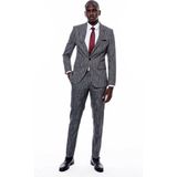 Wessi Erkek Çizgili Ceket Pantolon Düz Slim Fit Takım Elbise - 46 - 6 Drop - Siyah