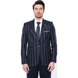Wessi Erkek Çizgili Slim Fit Ceket - İndigo - 46