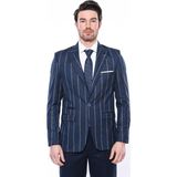Wessi Erkek Çizgili Slim Fit Ceket - İndigo - 52