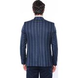 Wessi Erkek Çizgili Slim Fit Ceket - Koyu Mavi - 58