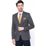 Wessi Erkek Çizgili Slim Fit Ceket - Lacivert - 48