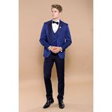 Wessi Erkek Desenli Damatlık Slim Fit Takım Elbise - 48 - 6 Drop - Koyu Mavi