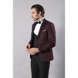 Wessi Erkek Desenli Slim Fit Damatlık Takım Elbise - 44 - 6 Drop - Bordo