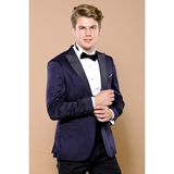 Wessi Erkek Desenli Slim Fit Damatlık Takım Elbise - 44 - 6 Drop - Lacivert
