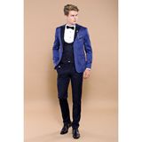 Wessi Erkek Desenli Slim Fit Damatlık Takım Elbise - 52 - 6 Drop - İndigo