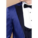 Wessi Erkek Desenli Slim Fit Damatlık Takım Elbise - 56 - 6 Drop - Koyu Mavi