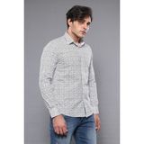 Wessi Erkek Desenli Uzun Kollu Slim Fit Gömlek - 2XL - Beyaz