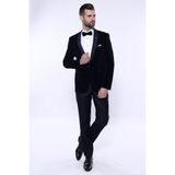 Wessi Erkek Düz Şal Yaka Velvet Slim Fit Ceket - Koyu Mavi - 44