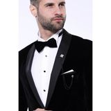 Wessi Erkek Düz Şal Yaka Velvet Slim Fit Ceket - Siyah - 58