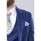 Wessi Erkek Ekose Ceket Yelekli Slim Fit Takım Elbise - 52 - 6 Drop - Açık Mavi