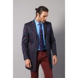 Wessi Erkek Ekose Desenli Kaşe Kumaş Slim Fit Kısa Palto - Bordo - 46