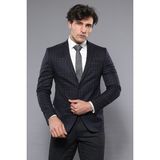 Wessi Erkek Ekose Desenli Sivri Yaka Slim Fit Ceket - Açık Mavi - 44