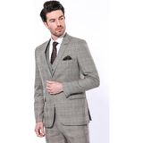 Wessi Erkek Ekose Desenli Sivri Yaka Slim Fit Ceket - Bej - 46