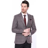 Wessi Erkek Ekose Desenli Sivri Yaka Slim Fit Ceket - Bordo - 46