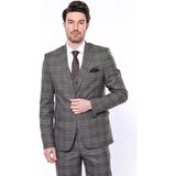 Wessi Erkek Ekose Desenli Sivri Yaka Slim Fit Ceket - Füme - 52