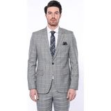Wessi Erkek Ekose Desenli Sivri Yaka Slim Fit Ceket - Gri - 58