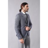 Wessi Erkek Ekose Desenli Sivri Yaka Slim Fit Ceket - İndigo - 52