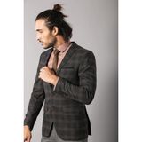 Wessi Erkek Ekose Desenli Sivri Yaka Slim Fit Ceket - Koyu Bordo - 44