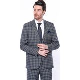 Wessi Erkek Ekose Desenli Sivri Yaka Slim Fit Ceket - Lacivert - 46