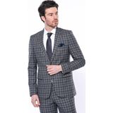 Wessi Erkek Ekose Desenli Sivri Yaka Slim Fit Ceket - Lacivert - 52